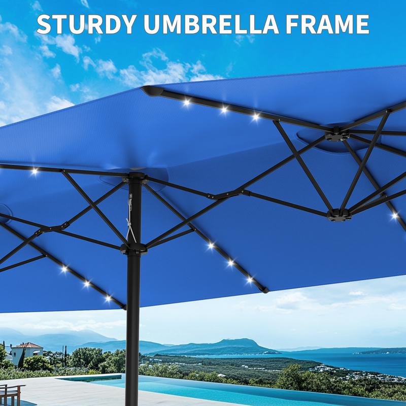 15Ft Patio Umbrella With Lights And Heavy-Duty Base