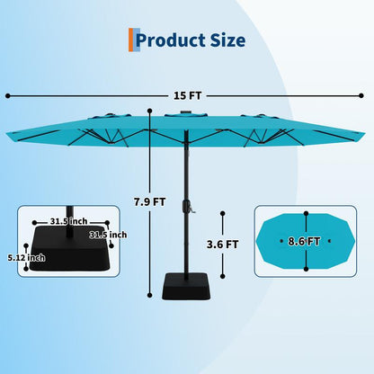 15Ft Patio Umbrella With Lights And Heavy-Duty Base