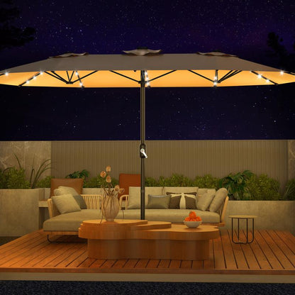 15Ft Patio Umbrella With Lights And Heavy-Duty Base