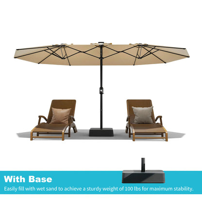 15Ft Patio Umbrella With Lights And Heavy-Duty Base