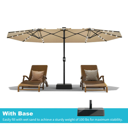 15Ft Patio Umbrella With Lights And Heavy-Duty Base