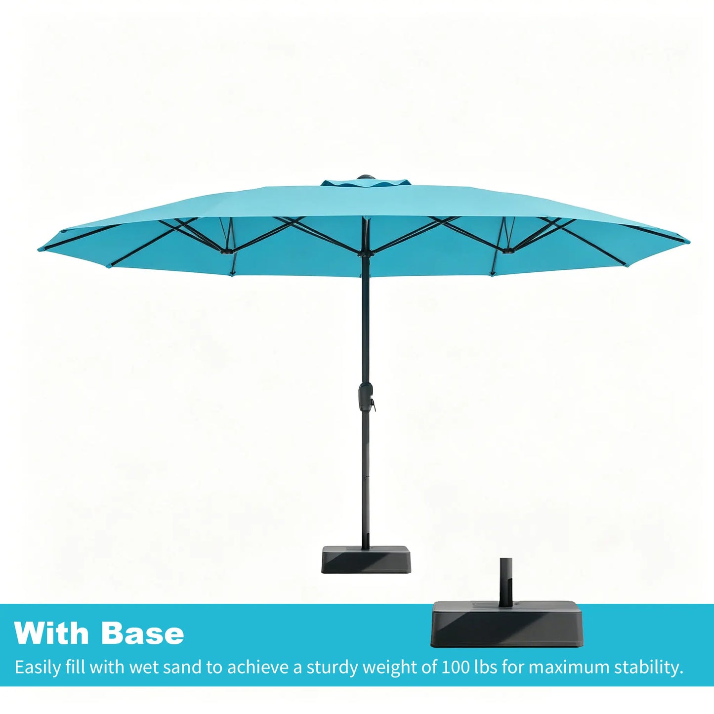 15Ft Patio Umbrella With Lights And Heavy-Duty Base