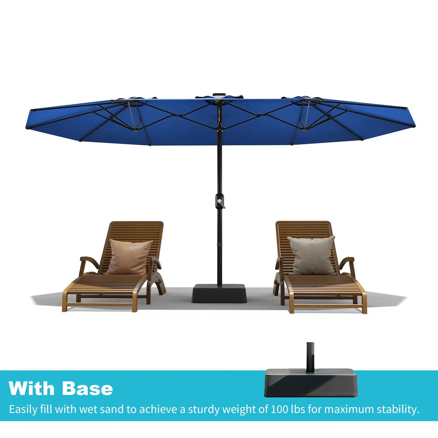 15Ft Patio Umbrella With Lights And Heavy-Duty Base