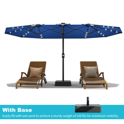 15Ft Patio Umbrella With Lights And Heavy-Duty Base