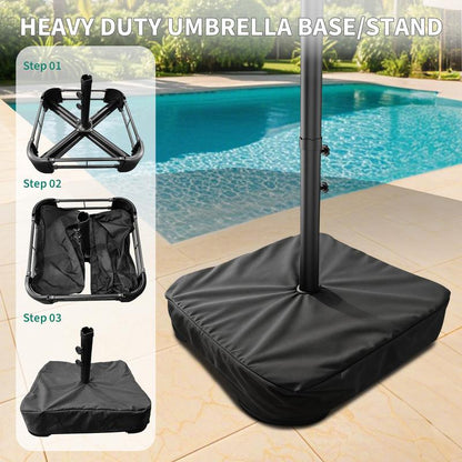 15Ft Patio Umbrella With Lights And Heavy-Duty Base
