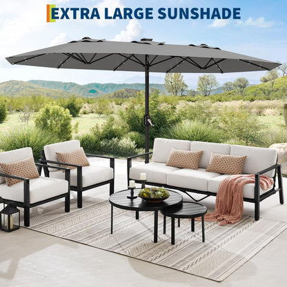 15Ft Patio Umbrella With Lights And Heavy-Duty Base
