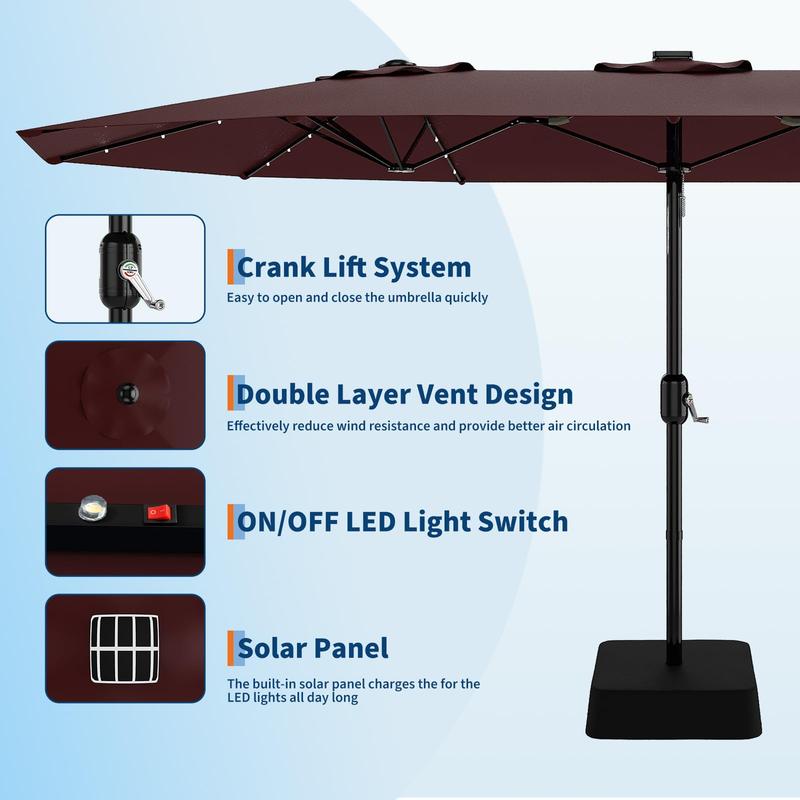 15Ft Patio Umbrella With Lights And Heavy-Duty Base