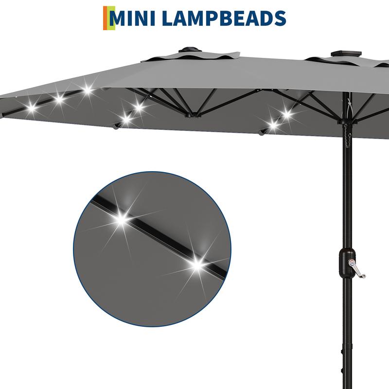 15Ft Patio Umbrella With Lights And Heavy-Duty Base